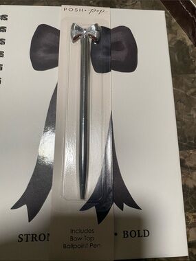 POSH + POP Silver Bow Top Ballpoint Pen and journal with stickers